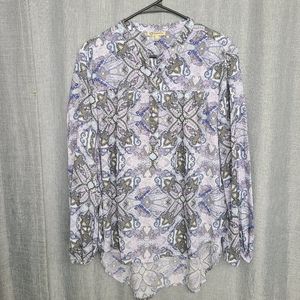 Democracy Purple Blue Paisley  Ruffle Back Blouse